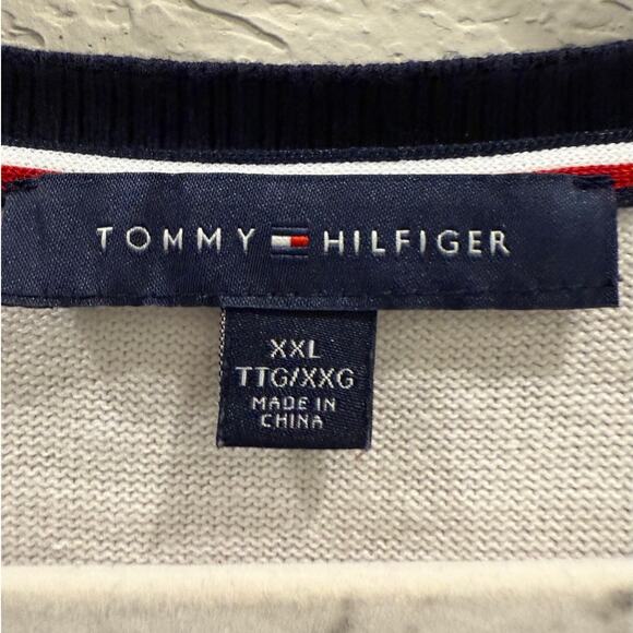 Tommy Hilfiger Sweater Size XXL 2XL White V-Neck Cotton Blend Striped - Picture 4 of 7